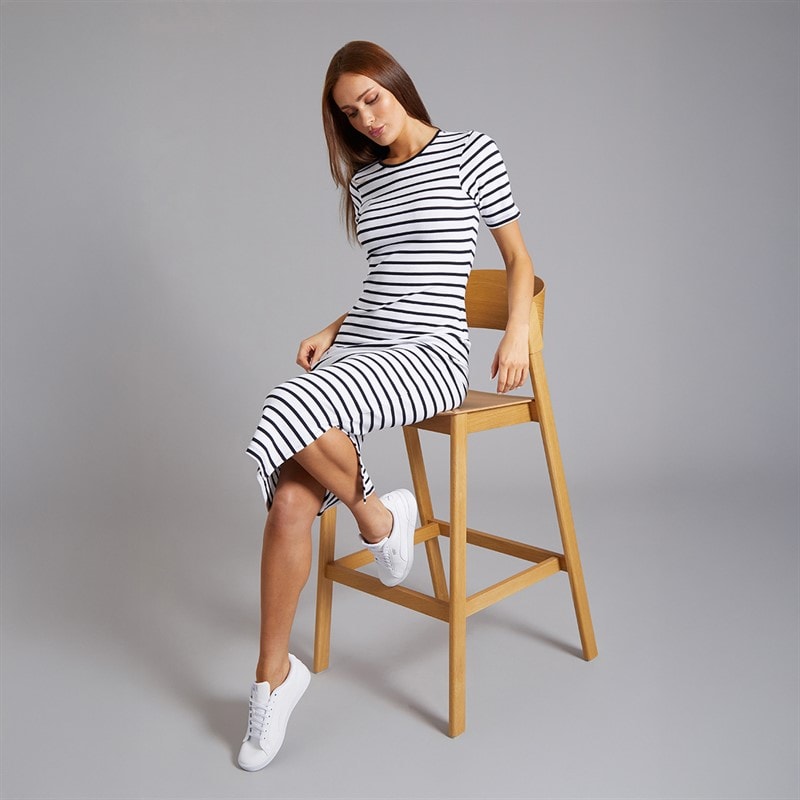French Connection Womens Rib Stripe Dress White/Midnight - Image 4