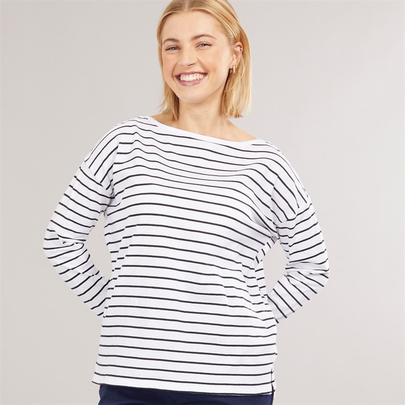 French Connection Womens Breton Stripe Long Sleeve T-Shirt White/Midnight