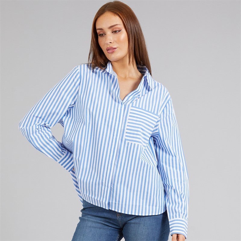 French Connection Womens Stripe Relaxed Popover Shirt Blue/White - Image 3