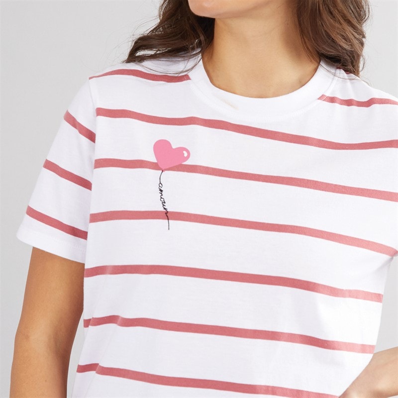 French Connection Womens Balloon Stripe T-Shirt White/Rose Kiss - Image 3