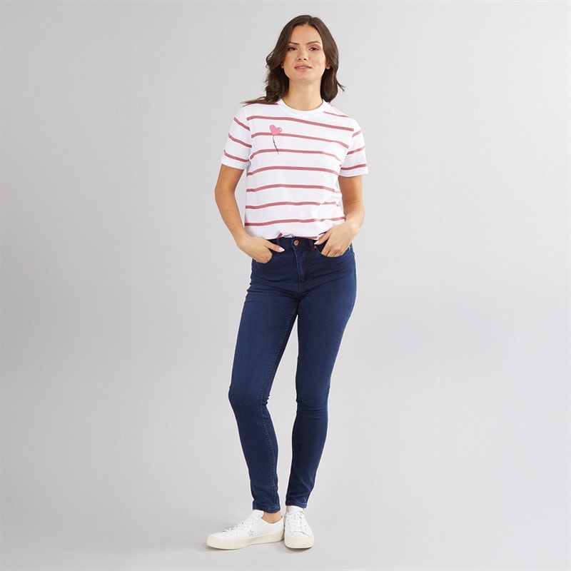 French Connection Womens Balloon Stripe T-Shirt White/Rose Kiss - Image 4