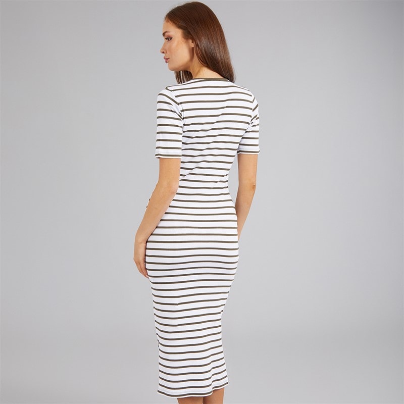French Connection Womens Rib Stripe Dress White/Khaki - Image 2