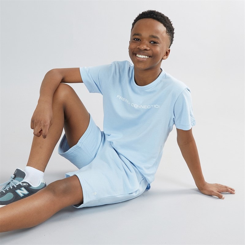 French Connection Boys T-Shirt And Shorts Set Light Blue Mel/White - Image 1