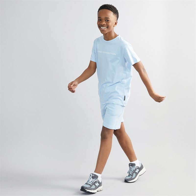 French Connection Boys T-Shirt And Shorts Set Light Blue Mel/White - Image 3