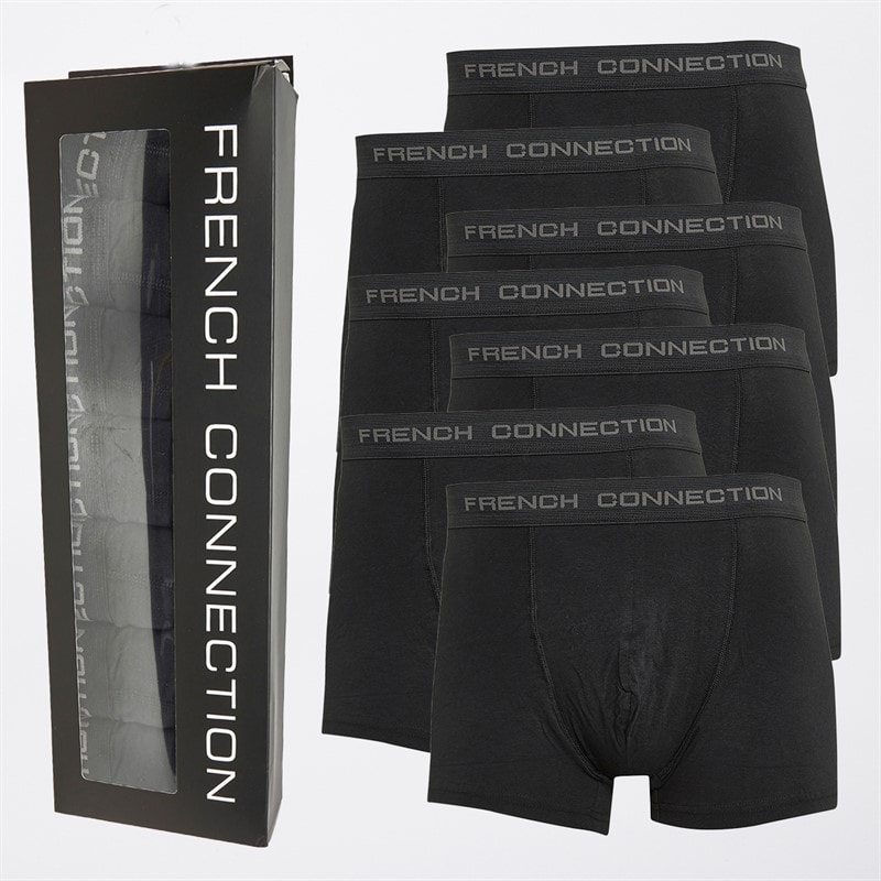 French Connection Mens FC Seven Pack Boxer Trunks FC1 Black