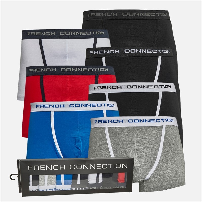 French Connection Mens FC Seven Pack Boxer Trunks Fc4 Red/Black/White/Black/Prince/Grey/Black - Image 1