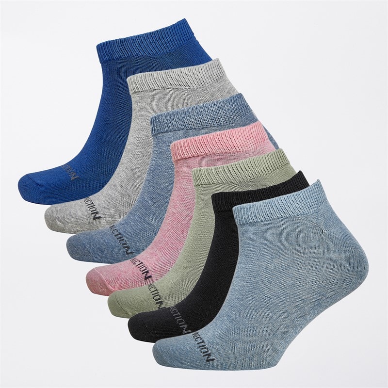 French Connection Mens FC Seven Pack Trainer Socks Multi 52 Black/Sky Melange/Sage/Pink Melange/Light Grey Melange/Light Blue Melange/Bright Blue - Image 1