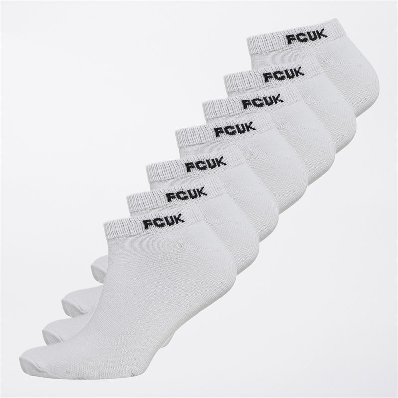 French Connection Mens FCUK Seven Pack Trainer Socks White/Black