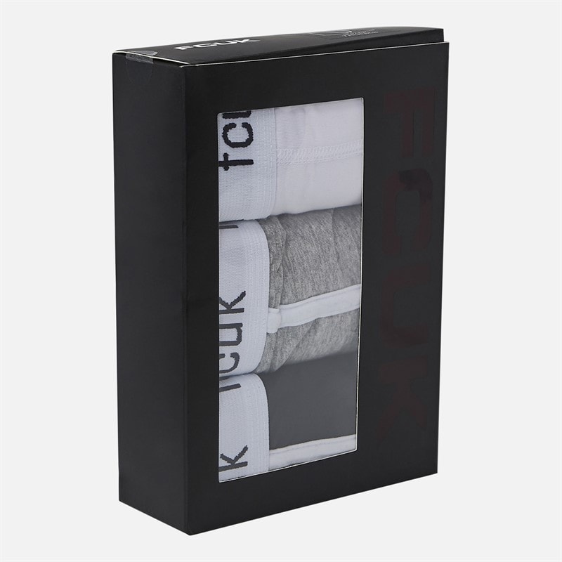 French Connection Mens Three Pack Boxer Trunks FCUK 6 Grey/White/Black - Image 2