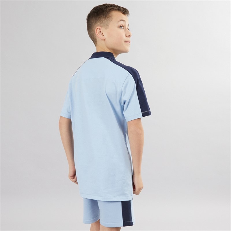 French Connection Boys Stream Zip Polo Shirt And Shorts Set Sky/Marine - Image 2