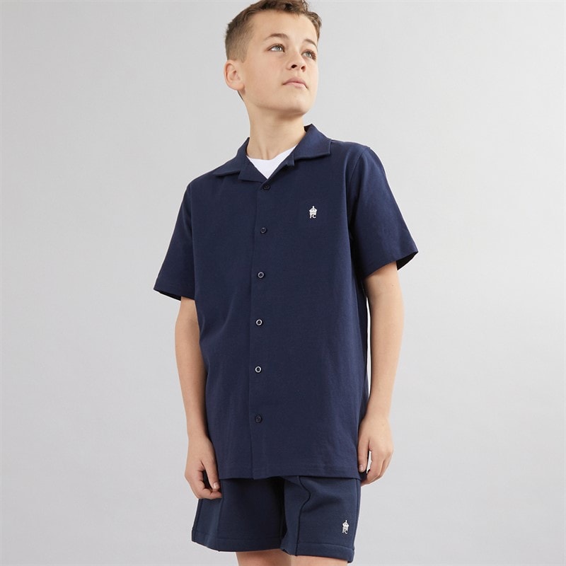 French Connection Boys Coast Button Thru Polo Shirt And Shorts Set Marine/White - Image 1