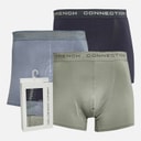 French Connection Mens Three Pack Bamboo Boxer Trunks FC21 Marine/Light Blue Melange/New Sage