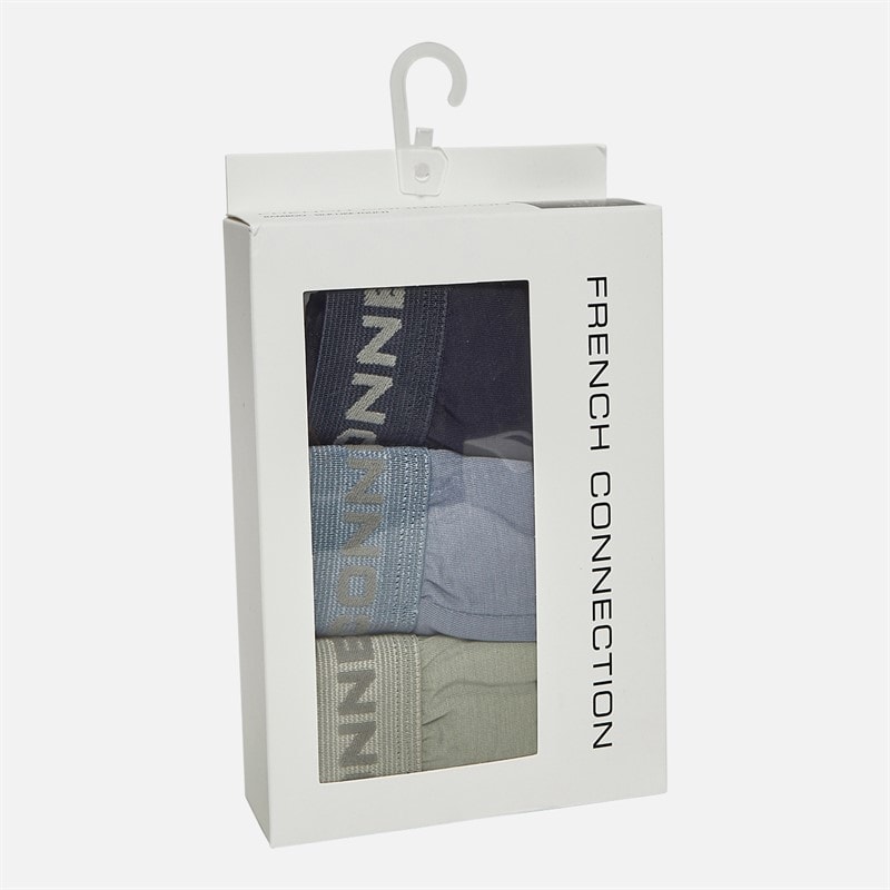 French Connection Mens Three Pack Bamboo Boxer Trunks FC21 Marine/Light Blue Melange/New Sage - Image 2