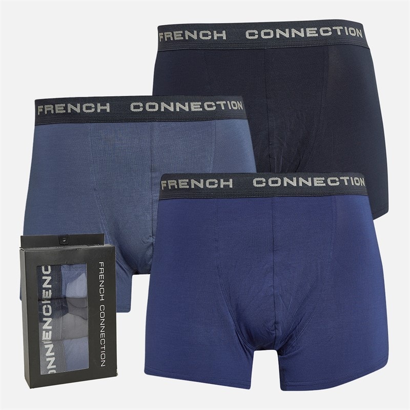 French Connection Mens Three Pack Modal Luxury Supersoft Boxer Trunks FC15 Marine/French Blue/Mid Blue Melange - Image 1