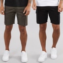 French Connection Mens Two Pack Cargo Shorts Multi 3 - Black/Khaki