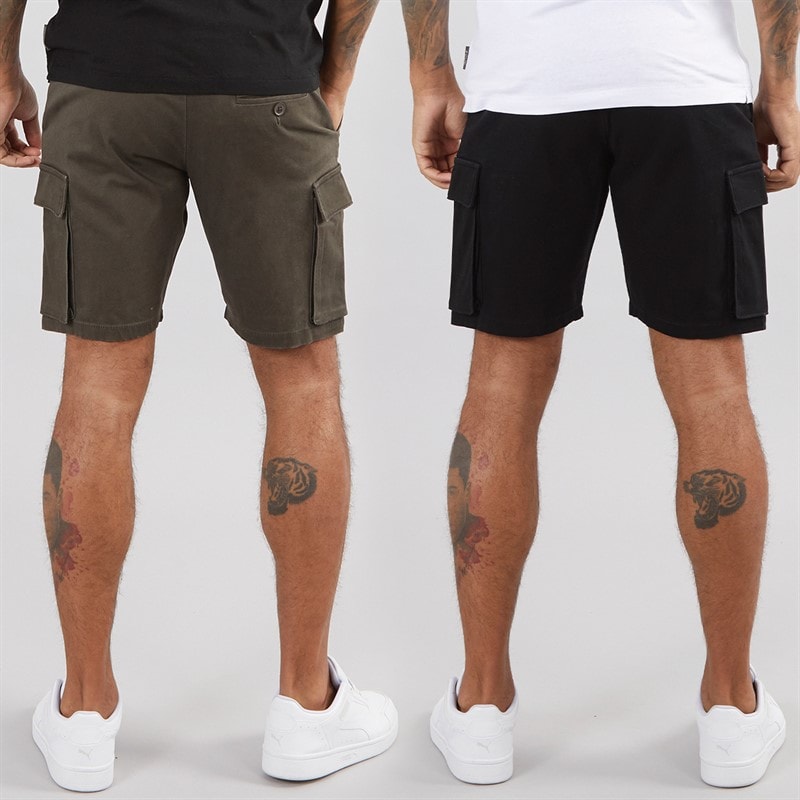 French Connection Mens Two Pack Cargo Shorts Multi 3 - Black/Khaki - Image 2