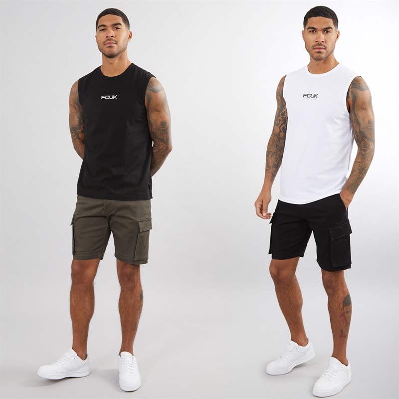 French Connection Mens Two Pack Cargo Shorts Multi 3 - Black/Khaki - Image 3