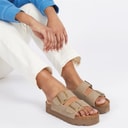 French Connection Womens Chunky Double Buckle Sandals Sand