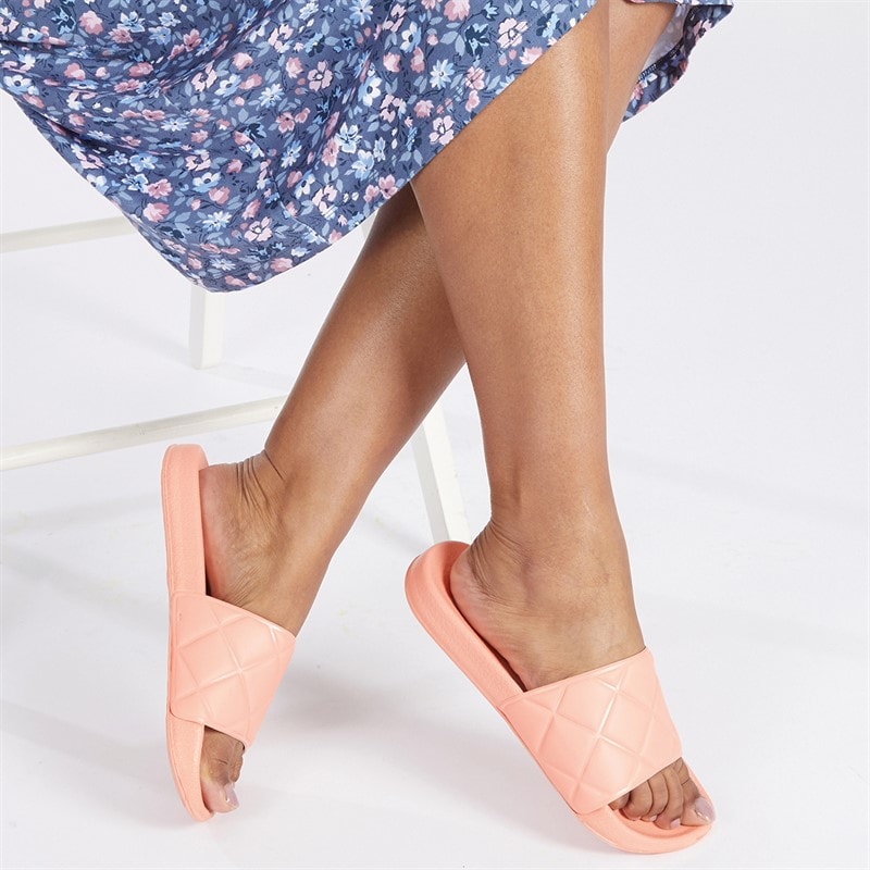 French Connection Womens Quilted Sliders Pink Blush