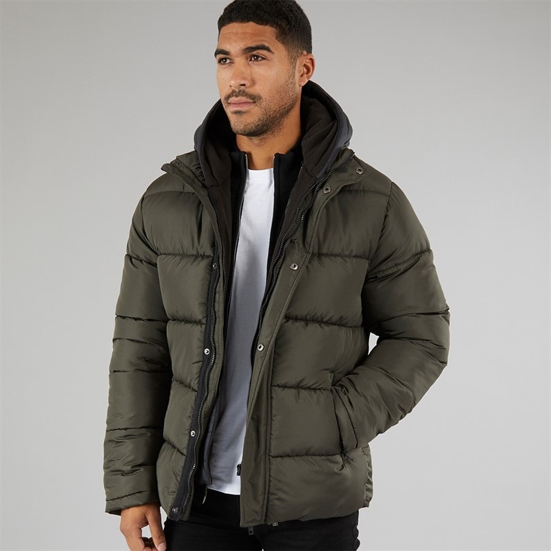 French Connection Mens Row Mid Fleece Jacket Khaki
