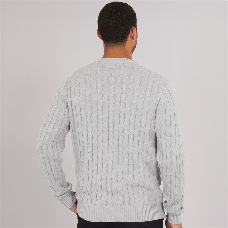 French Connection Mens Cotton Cable Crew Neck Jumper Light Grey Mel - Image 2