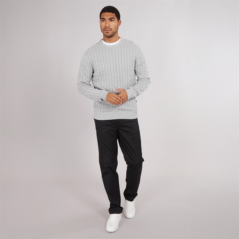 French Connection Mens Cotton Cable Crew Neck Jumper Light Grey Mel - Image 4