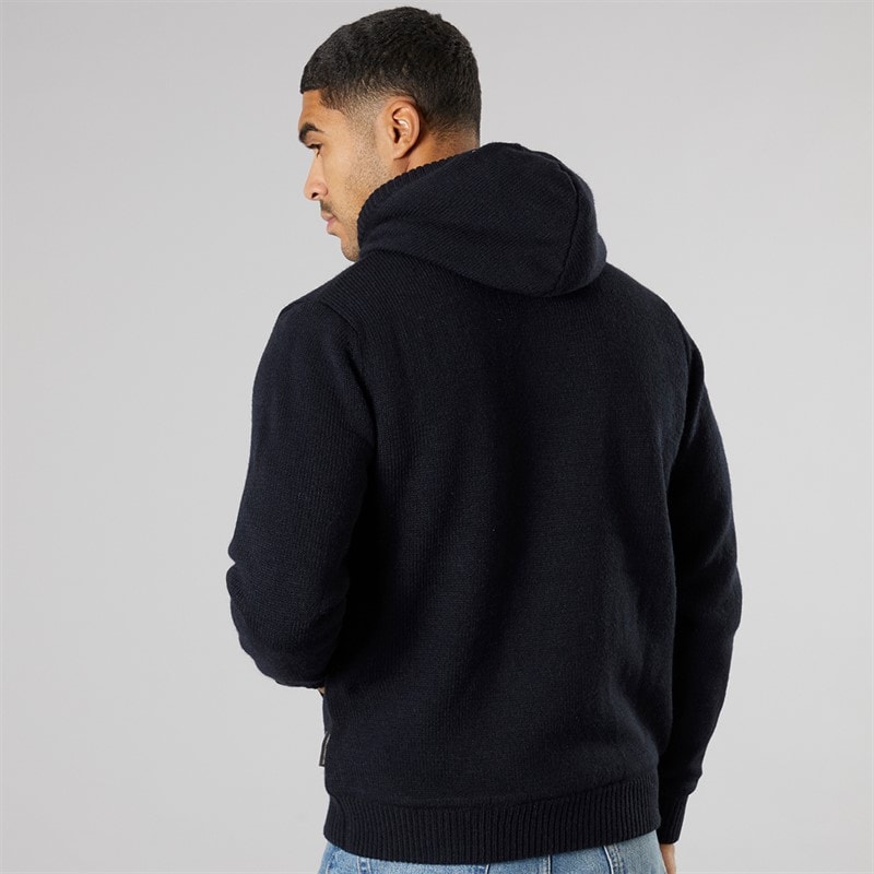 French Connection Mens Zip Borg Hoodie Marine - Image 2