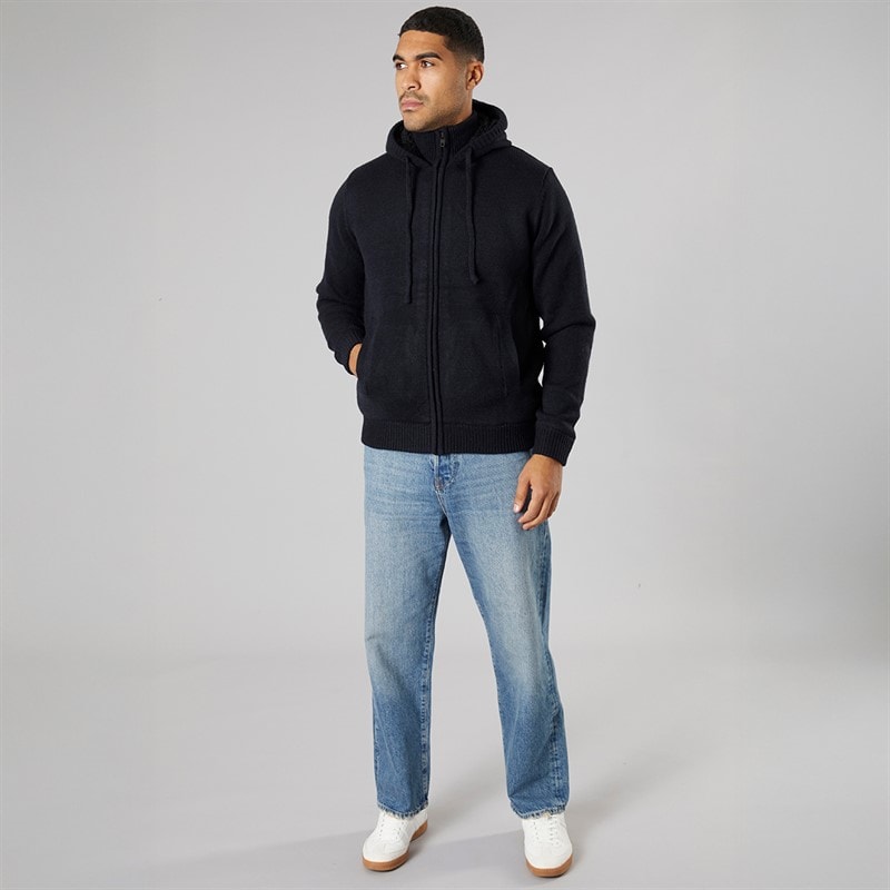 French Connection Mens Zip Borg Hoodie Marine - Image 4
