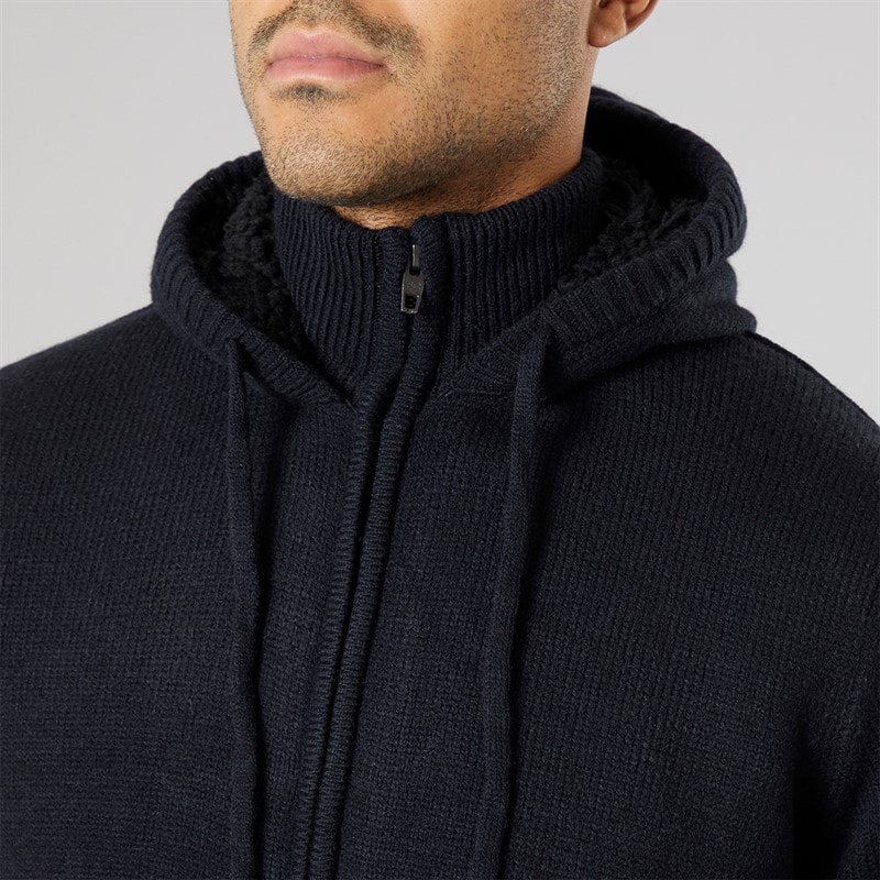 French Connection Mens Zip Borg Hoodie Marine - Image 5