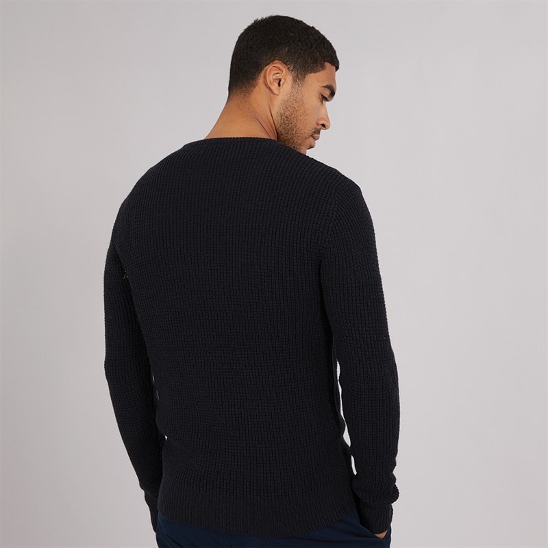 French Connection Mens Crew Neck Waffle Jumper Marine - Image 2