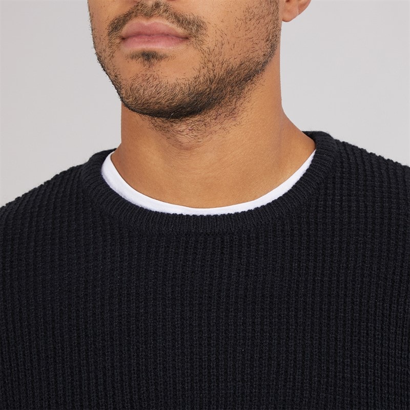 French Connection Mens Crew Neck Waffle Jumper Marine - Image 3