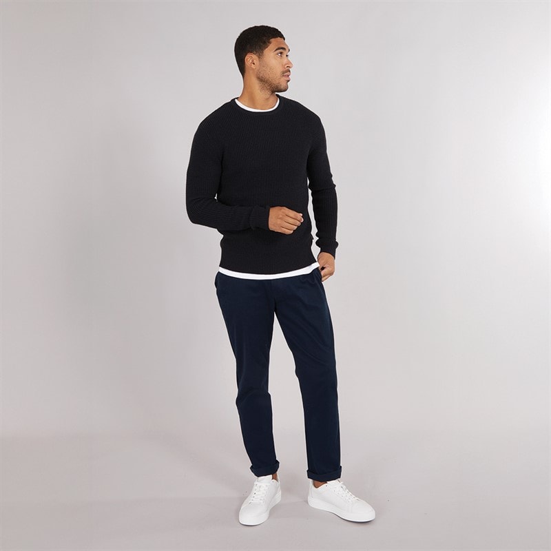 French Connection Mens Crew Neck Waffle Jumper Marine - Image 4