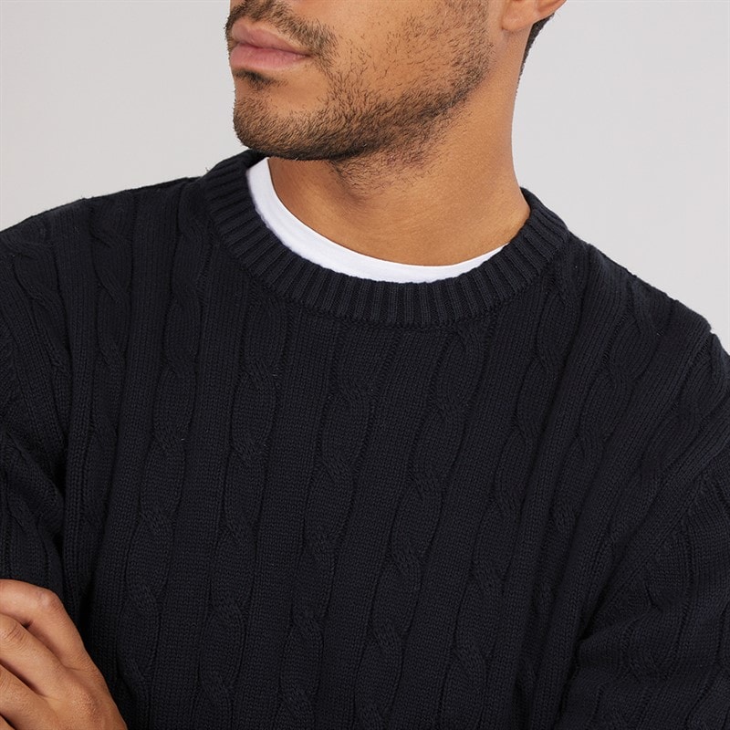 French Connection Mens Cotton Cable Crew Neck Jumper Marine - Image 3