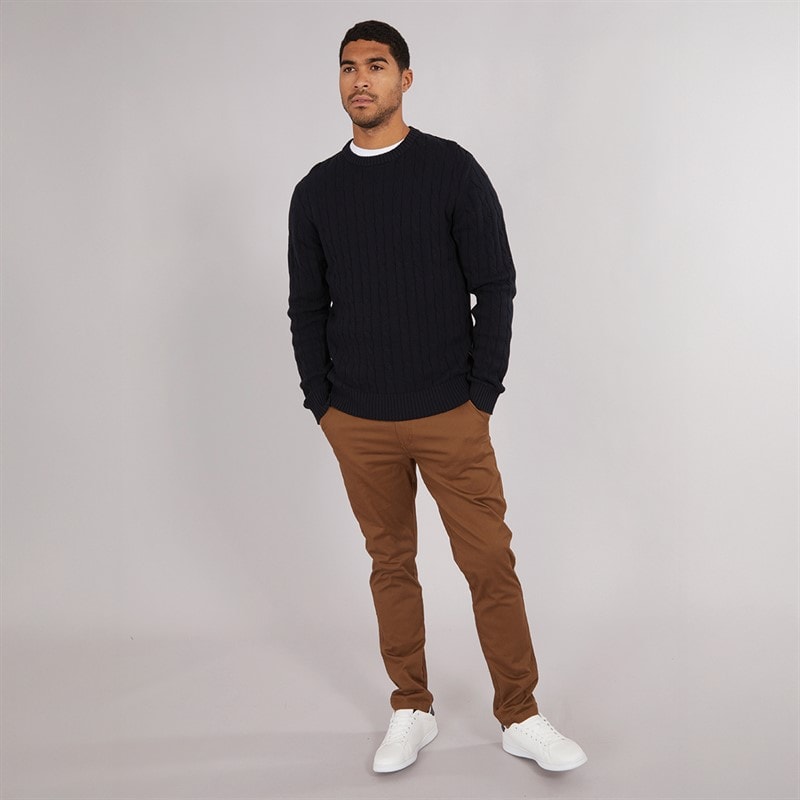 French Connection Mens Cotton Cable Crew Neck Jumper Marine - Image 4
