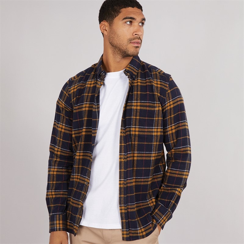 French Connection Mens Multi Flannel Long Sleeve Shirt Marine Multi - Image 1