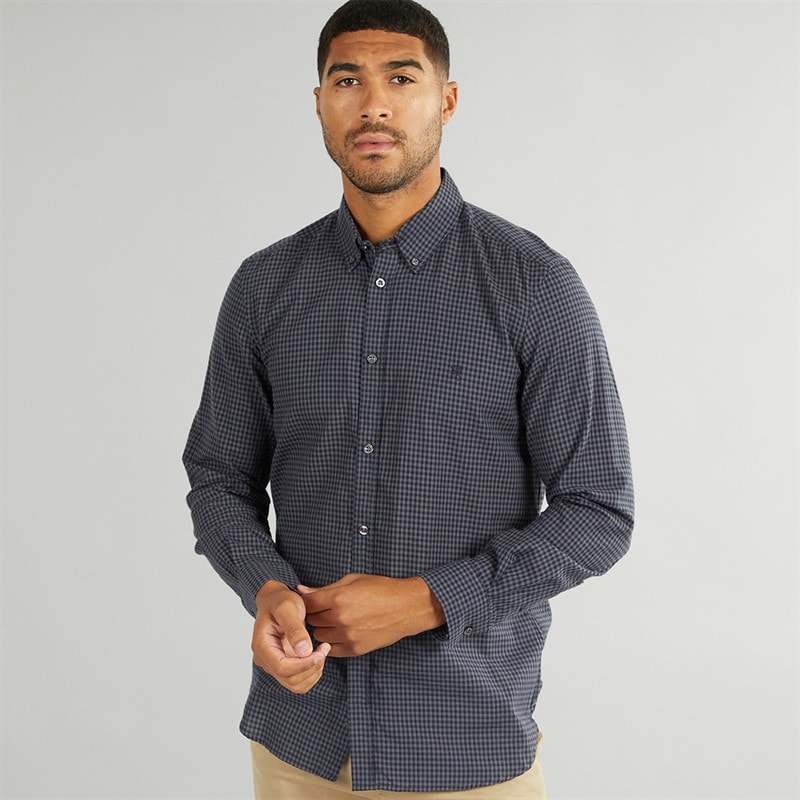 French Connection Mens Gingham Long Sleeve Shirt Charcoal/Marine