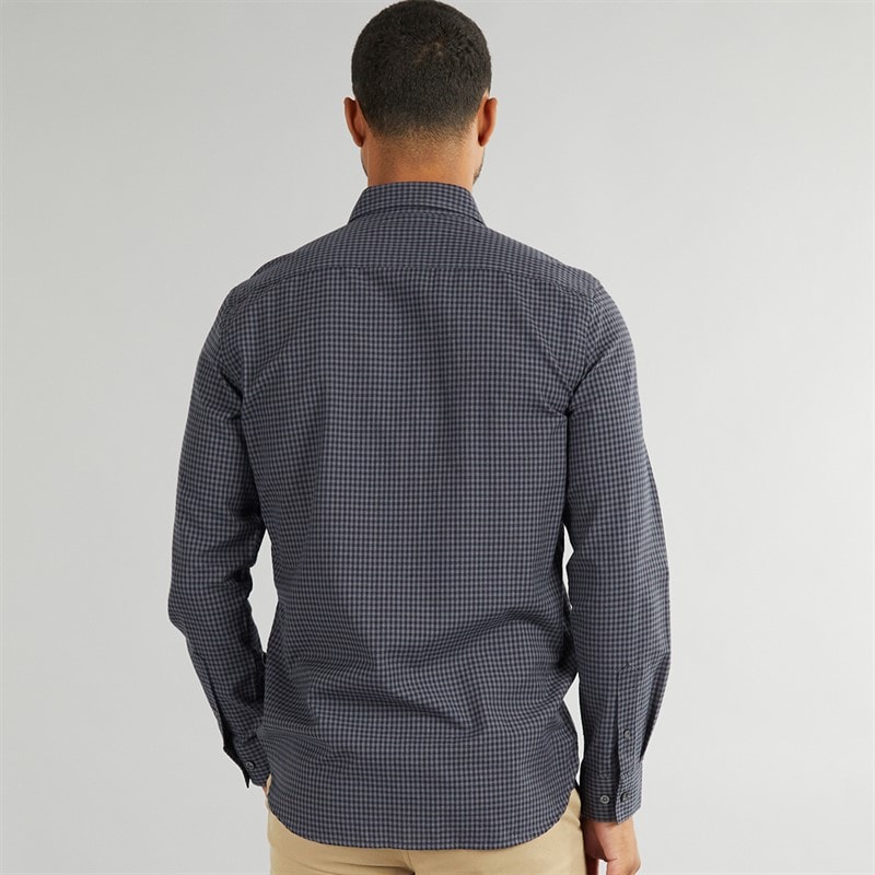 French Connection Mens Gingham Long Sleeve Shirt Charcoal/Marine - Image 2