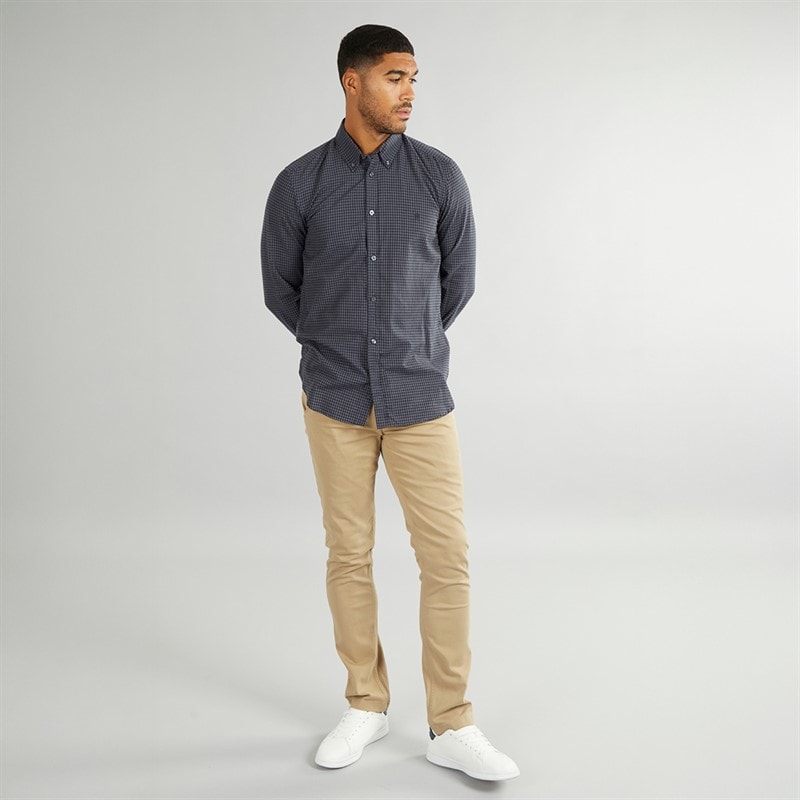 French Connection Mens Gingham Long Sleeve Shirt Charcoal/Marine - Image 3
