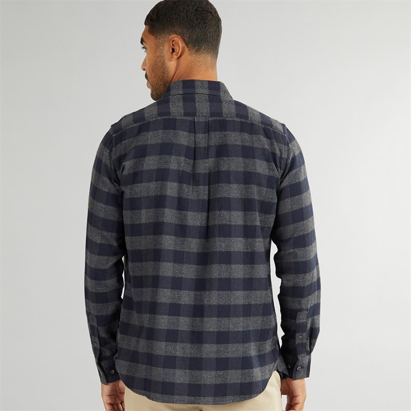 French Connection Mens Large Gingham Flannel Check Long Sleeve Shirt Charcoal Mel/Marine - Image 2