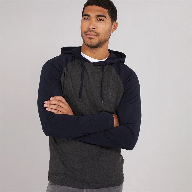 French Connection Mens Raglan Hooded Top Charcoal/Marine - Image 1