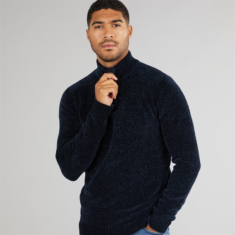 French Connection Mens 5 Chenille 1/2 Zip Jumper Marine - Image 1