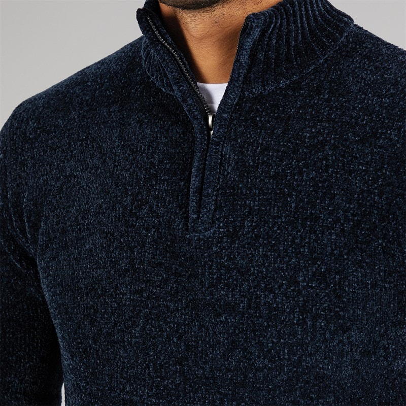 French Connection Mens 5 Chenille 1/2 Zip Jumper Marine - Image 3