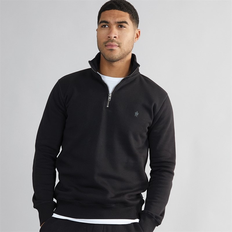 French Connection Mens FC 1/2 Zip Sweatshirt Black/Gunmetal - Image 3