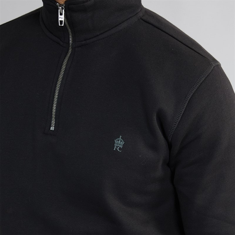 French Connection Mens FC 1/2 Zip Sweatshirt Black/Gunmetal - Image 4