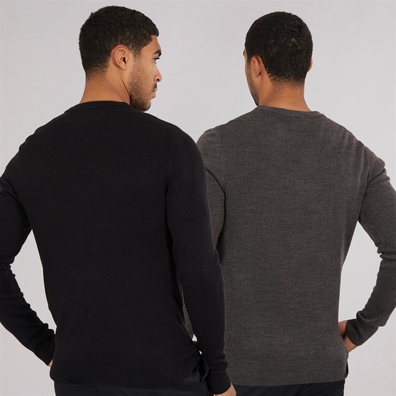 French Connection Mens Cash Two Pack Crew Neck Jumpers Multi 1 - Black/Charcoal Mel - Image 2