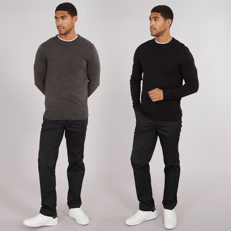 French Connection Mens Cash Two Pack Crew Neck Jumpers Multi 1 - Black/Charcoal Mel - Image 3