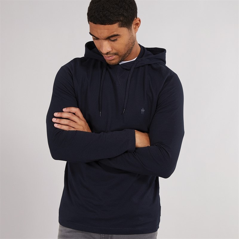 French Connection Mens Crown Long Sleeve Hooded Top Marine - Image 1