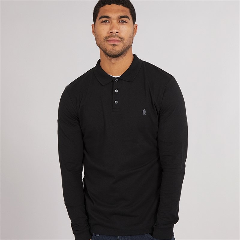 French Connection Mens Long Sleeve J Polo Shirt Black/Gunmetal - Image 1
