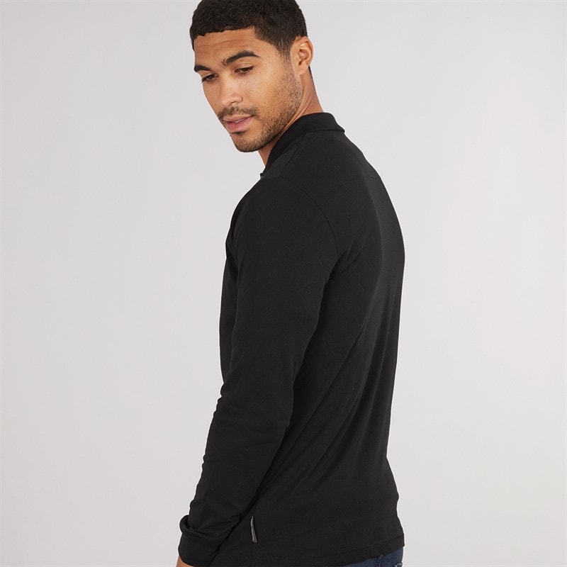 French Connection Mens Long Sleeve J Polo Shirt Black/Gunmetal - Image 2