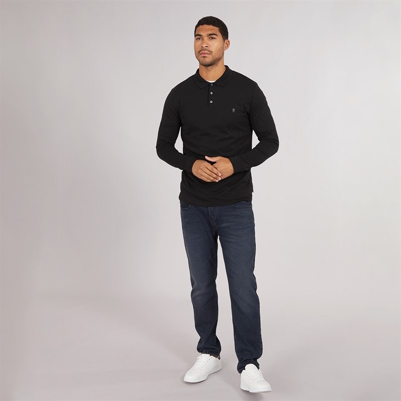 French Connection Mens Long Sleeve J Polo Shirt Black/Gunmetal - Image 3